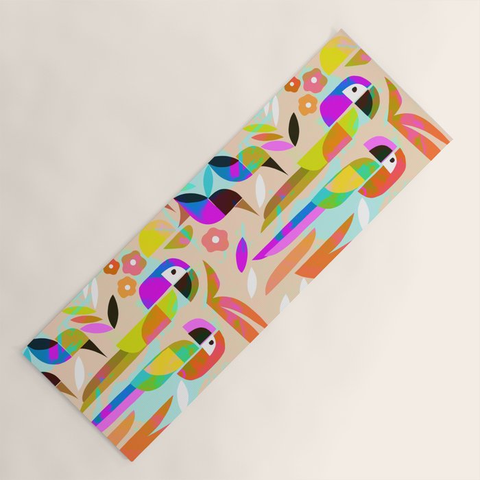 TROPICAL BIRD PATTERN COLLAGE Yoga Mat Gallery Image 1