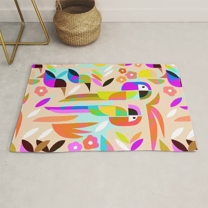 TROPICAL BIRD PATTERN COLLAGE Rug Gallery Image 1