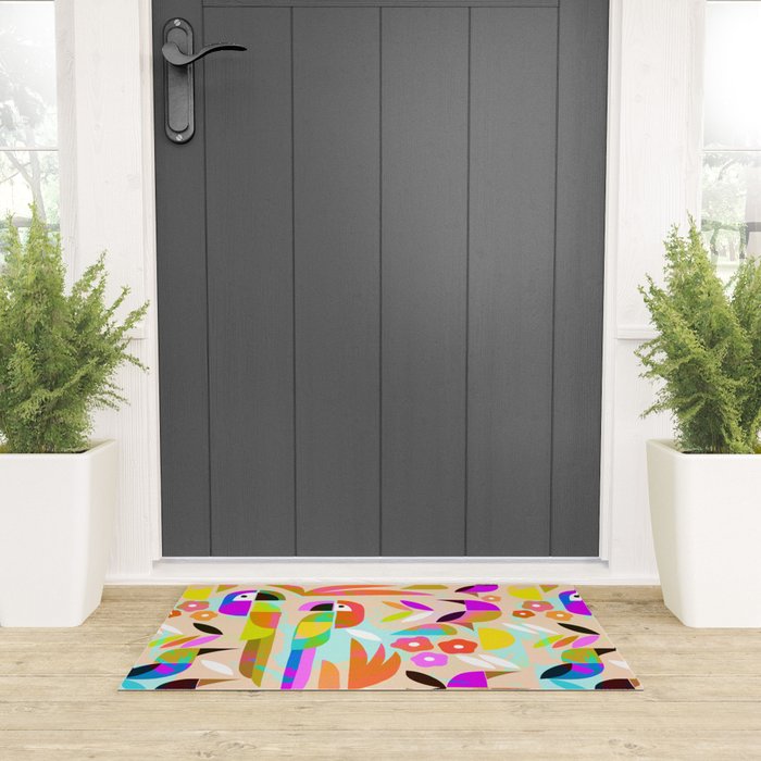 TROPICAL BIRD PATTERN COLLAGE Welcome Mat Gallery Image 3