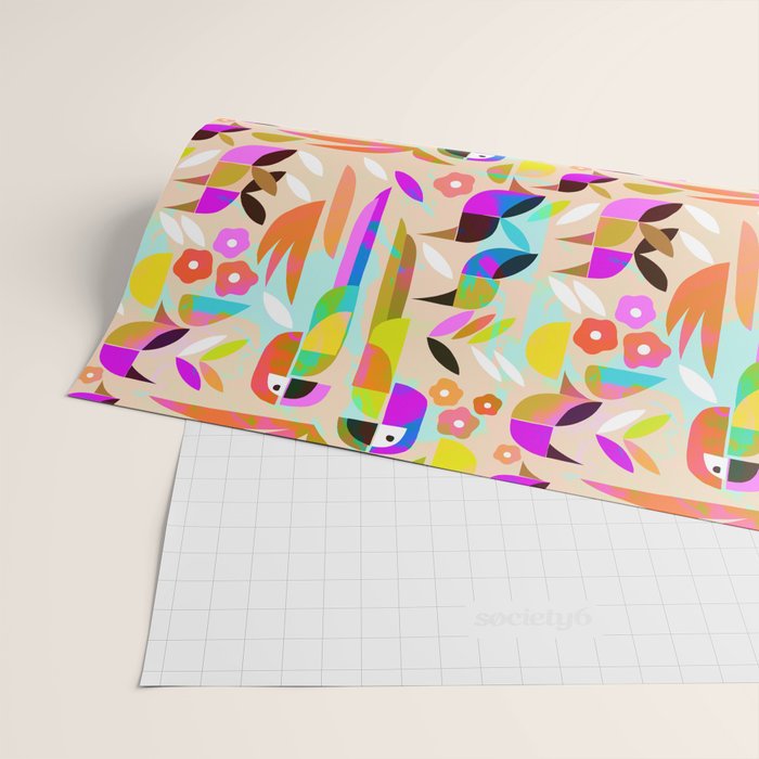 TROPICAL BIRD PATTERN COLLAGE Wrapping Paper Gallery Image 2