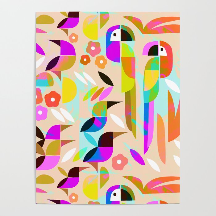TROPICAL BIRD PATTERN COLLAGE Poster Gallery Image 4