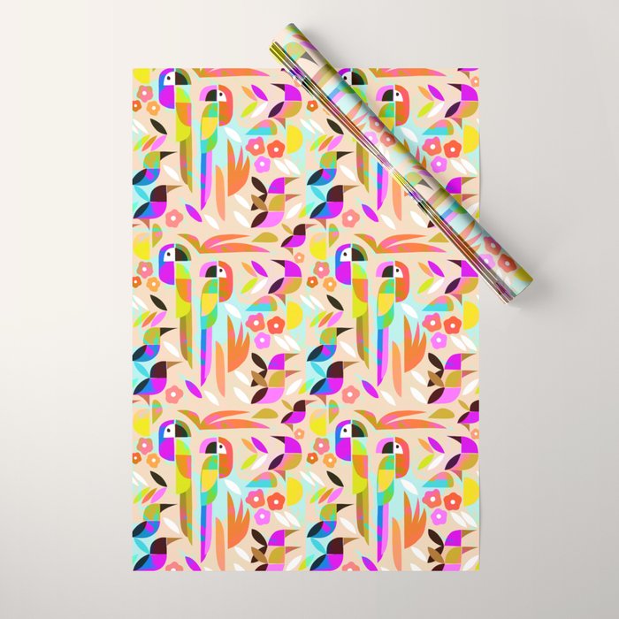 TROPICAL BIRD PATTERN COLLAGE Wrapping Paper Gallery Image 1