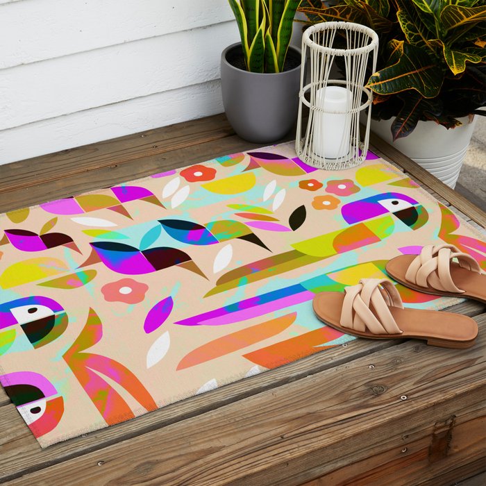 TROPICAL BIRD PATTERN COLLAGE Outdoor Rug Gallery Image 2