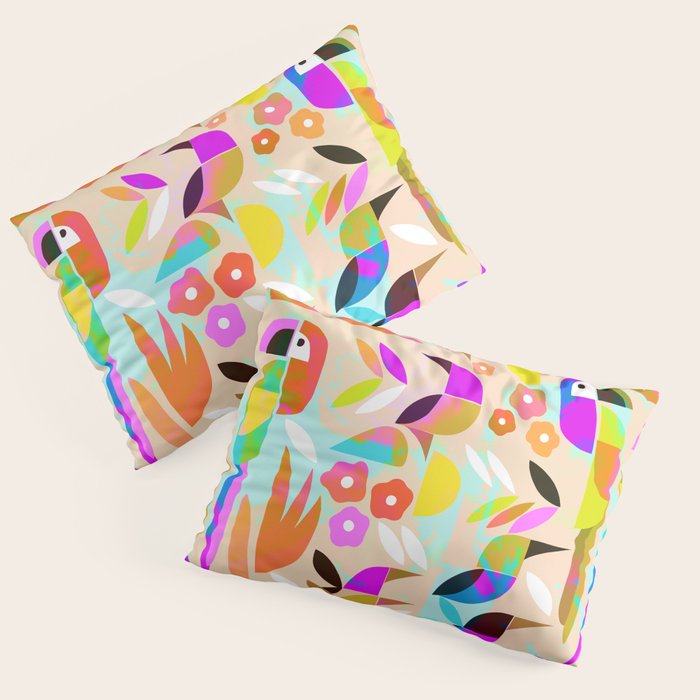 TROPICAL BIRD PATTERN COLLAGE Pillow Sham Gallery Image 3