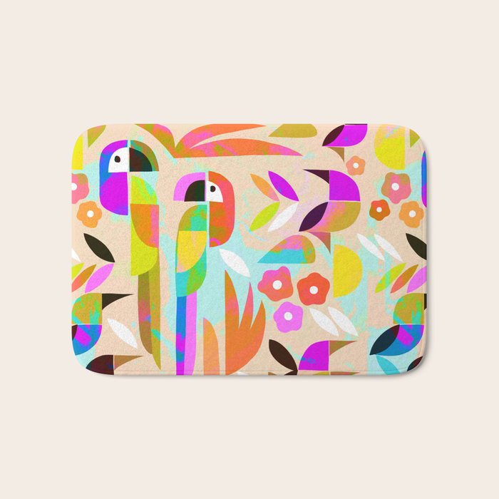 TROPICAL BIRD PATTERN COLLAGE Bath Mat Gallery Image 1