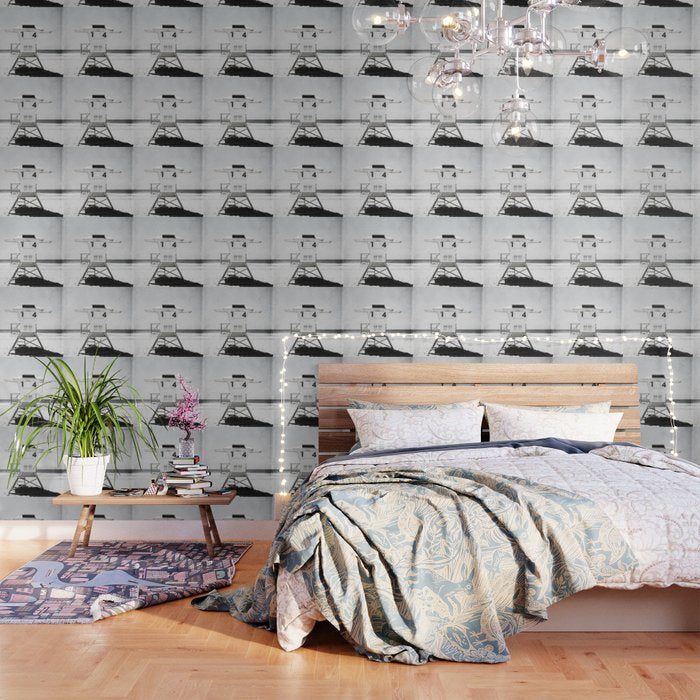 Black and White Beach Photography, Grey Lifeguard Stand, Gray Coastal Nautical Art Wallpaper Gallery Image 3