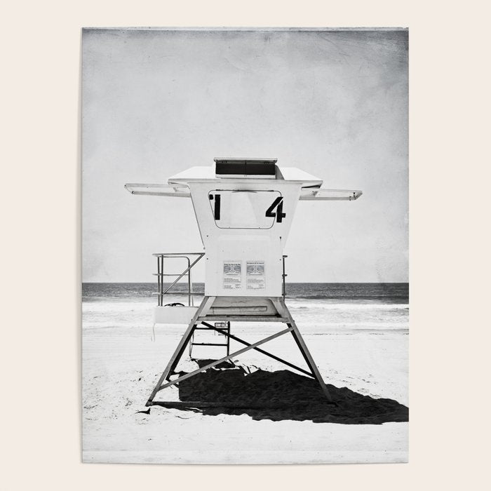 Black and White Beach Photography, Grey Lifeguard Stand, Gray Coastal Nautical Art Poster Gallery Image 4