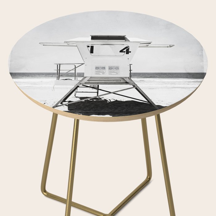 Black and White Beach Photography, Grey Lifeguard Stand, Gray Coastal Nautical Art Side Table Gallery Image 2