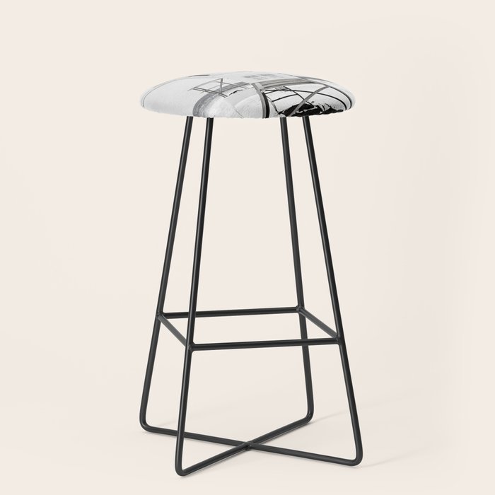 Black and White Beach Photography, Grey Lifeguard Stand, Gray Coastal Nautical Art Stool Gallery Image 1
