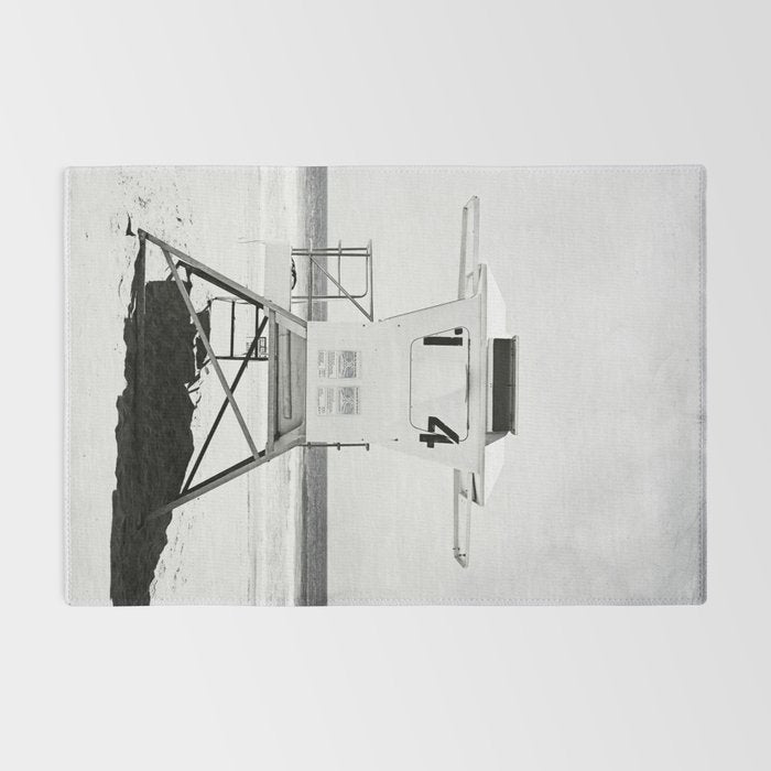 Black and White Beach Photography, Grey Lifeguard Stand, Gray Coastal Nautical Art Rug Gallery Image 2