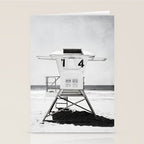 Black and White Beach Photography, Grey Lifeguard Stand, Gray Coastal Nautical Art Stationery Card Gallery Image 2