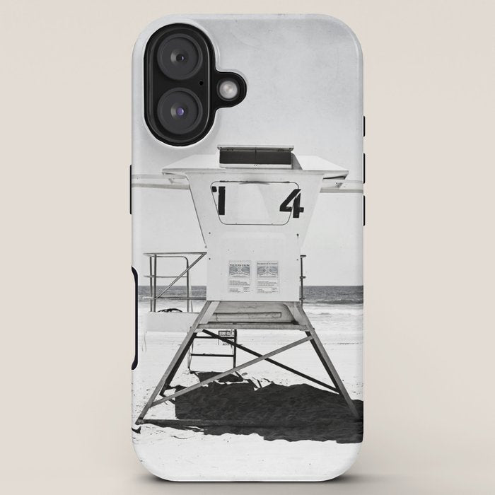 Black and White Beach Photography, Grey Lifeguard Stand, Gray Coastal Nautical Art iPhone Case Gallery Image 5