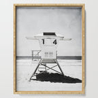 Black and White Beach Photography, Grey Lifeguard Stand, Gray Coastal Nautical Art Serving Tray Gallery Image 1