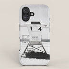 Black and White Beach Photography, Grey Lifeguard Stand, Gray Coastal Nautical Art iPhone Case Gallery Image 1
