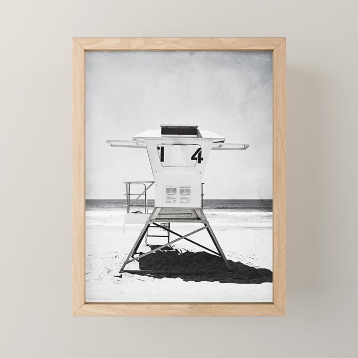 Black and White Beach Photography, Grey Lifeguard Stand, Gray Coastal Nautical Art Mini Art Print Gallery Image 1