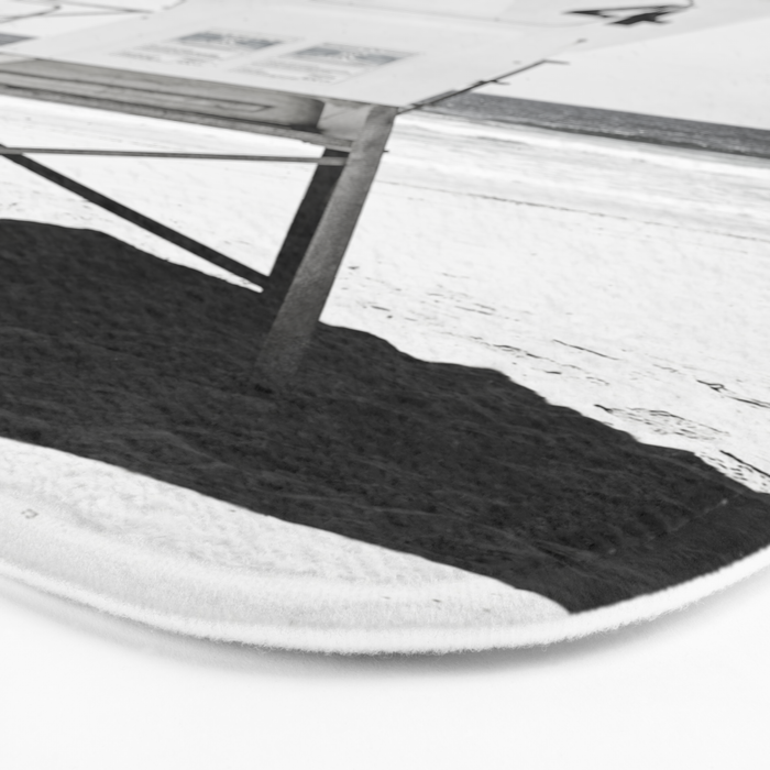 Black and White Beach Photography, Grey Lifeguard Stand, Gray Coastal Nautical Art Bath Mat Gallery Image 3