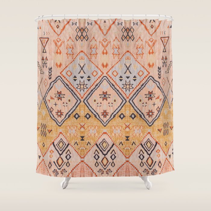 N218 - Mustard Yellow Oriental Heritage Boho Traditional Moroccan Desert Style Shower Curtain Gallery Image 1