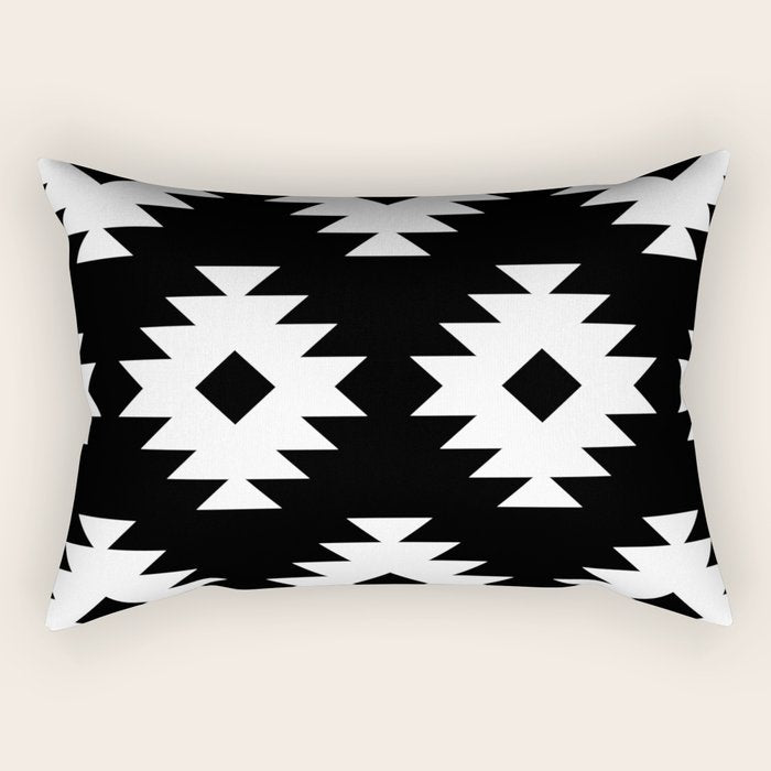 Southwestern  Black and White Rectangular Pillow Gallery Image 1