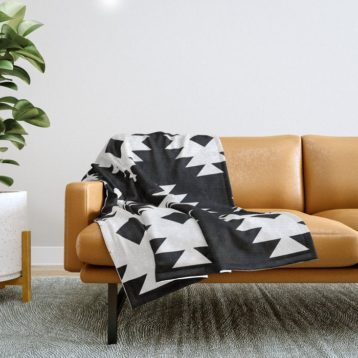 Southwestern  Black and White Throw Blanket Gallery Image 1