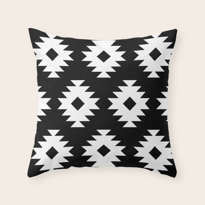 Southwestern  Black and White Throw Pillow Gallery Image 1