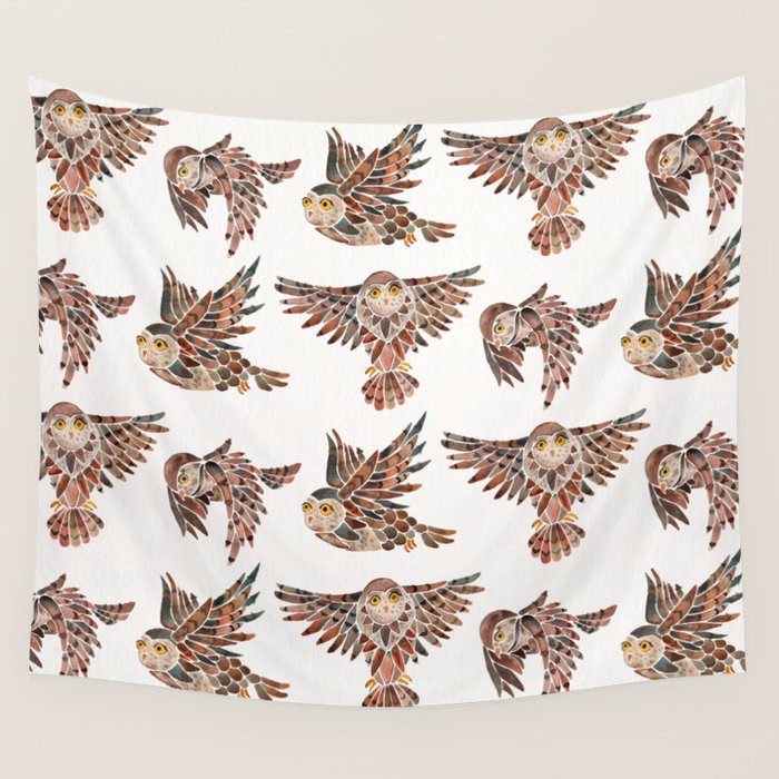 Owls in Flight - Brown Palette Wall Tapestry Gallery Image 4