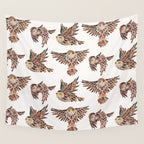 Owls in Flight - Brown Palette Wall Tapestry Gallery Image 4