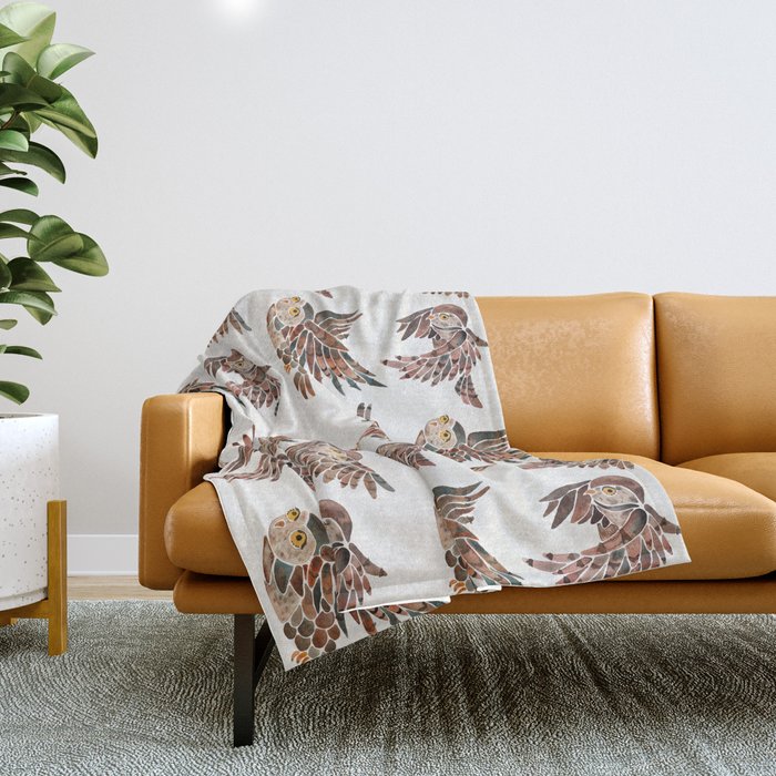 Owls in Flight - Brown Palette Throw Blanket Gallery Image 1
