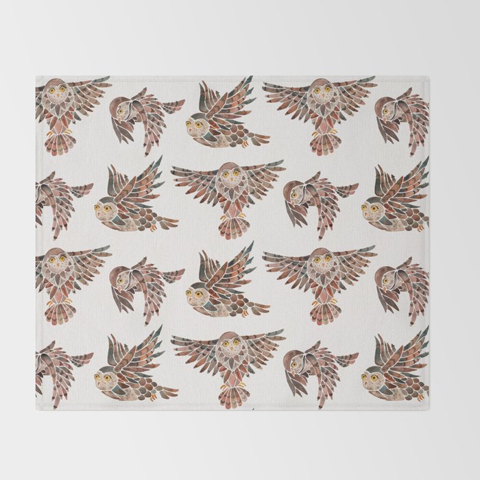 Owls in Flight - Brown Palette Throw Blanket Gallery Image 2