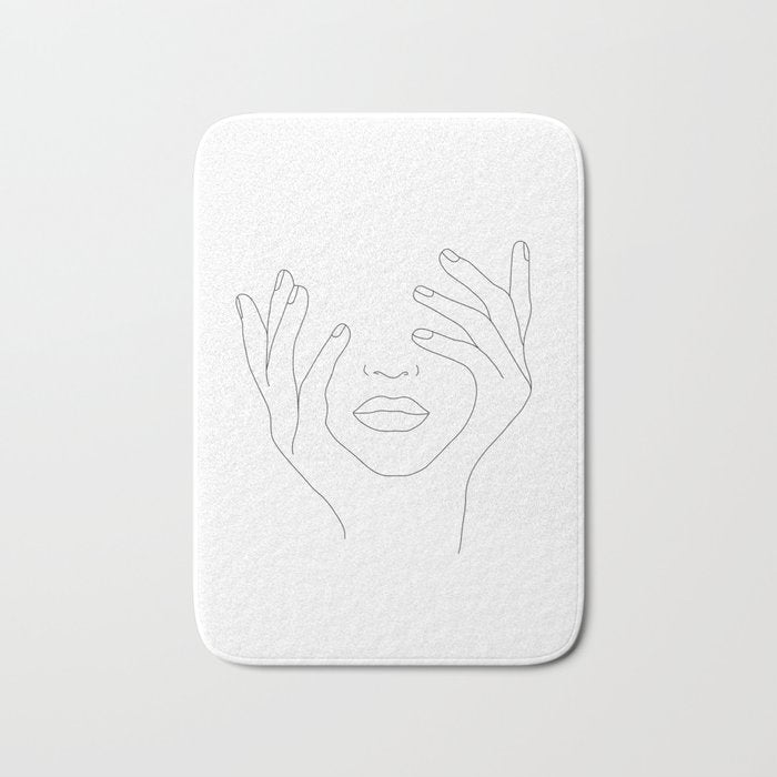 Minimal Line Art Woman with Hands on Face Bath Mat Gallery Image 1