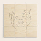 Minimal Line Art Woman with Hands on Face Wood Wall Art Gallery Image 1
