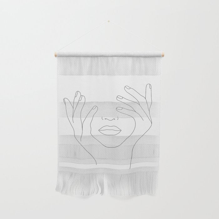 Minimal Line Art Woman with Hands on Face Wall Hanging Gallery Image 1