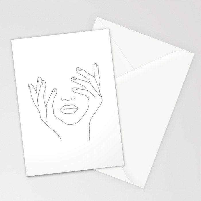 Minimal Line Art Woman with Hands on Face Stationery Card Gallery Image 2