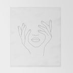Minimal Line Art Woman with Hands on Face Throw Blanket Gallery Image 2
