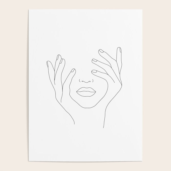 Minimal Line Art Woman with Hands on Face Poster Gallery Image 4