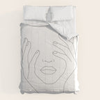 Minimal Line Art Woman with Hands on Face Comforter Gallery Image 6