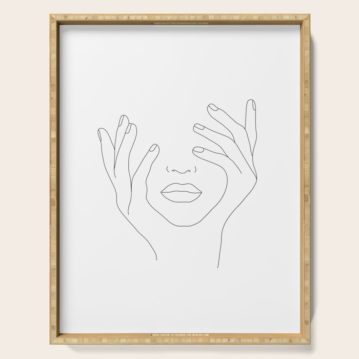 Minimal Line Art Woman with Hands on Face Serving Tray Gallery Image 1