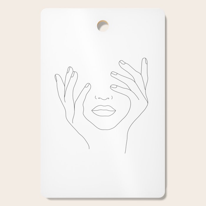 Minimal Line Art Woman with Hands on Face Cutting Board Gallery Image 1