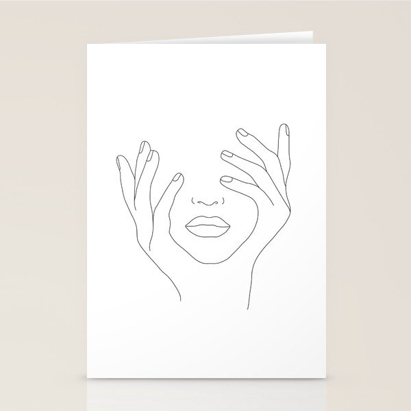Minimal Line Art Woman with Hands on Face Stationery Card Gallery Image 2
