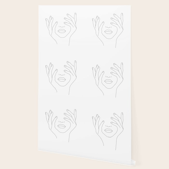 Minimal Line Art Woman with Hands on Face Wallpaper Gallery Image 2