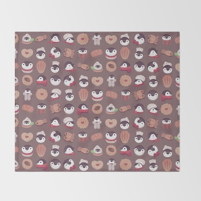 Cookie & cream & penguin - brown  pattern Throw Blanket Gallery Image 2