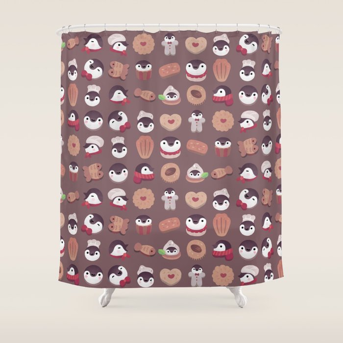 Cookie & cream & penguin - brown  pattern Shower Curtain Gallery Image 1