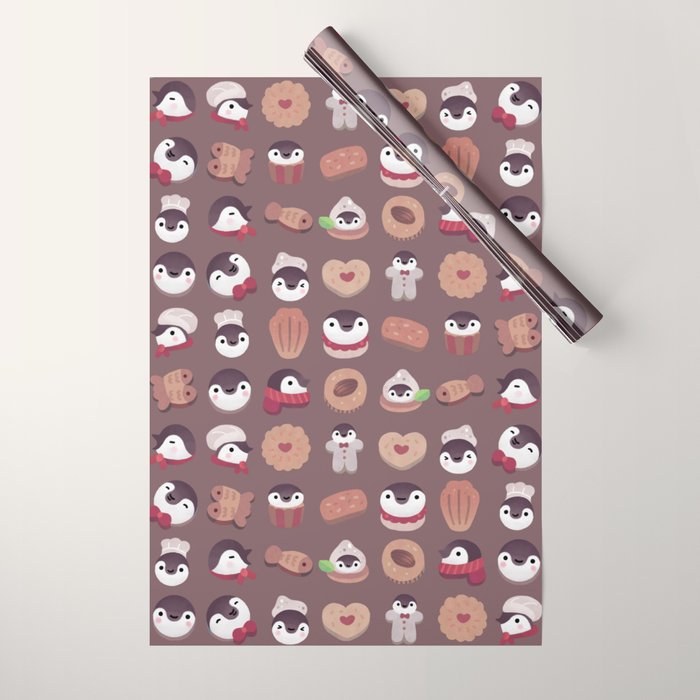 Cookie & cream & penguin - brown  pattern Wrapping Paper Gallery Image 1