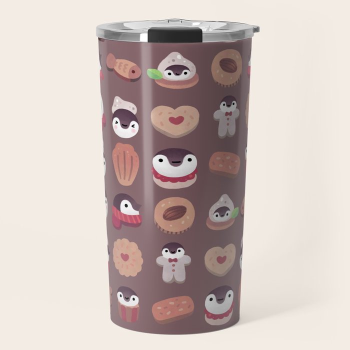 Cookie & cream & penguin - brown  pattern Travel Mug Gallery Image 1