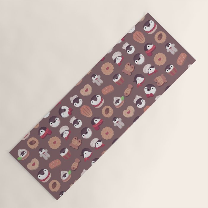 Cookie & cream & penguin - brown  pattern Yoga Mat Gallery Image 1