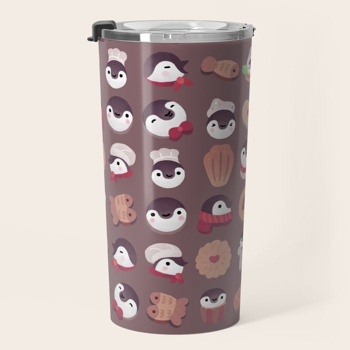 Cookie & cream & penguin - brown  pattern Travel Mug Gallery Image 3