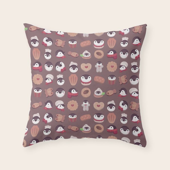 Cookie & cream & penguin - brown  pattern Throw Pillow Gallery Image 6