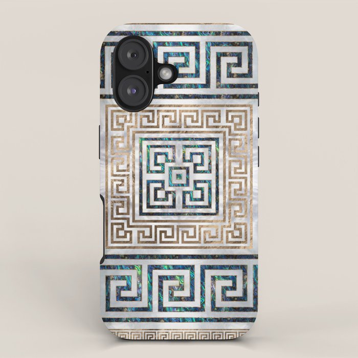 Greek Key Ornament - Greek Meander -Abalone and gold iPhone Case Gallery Image 1