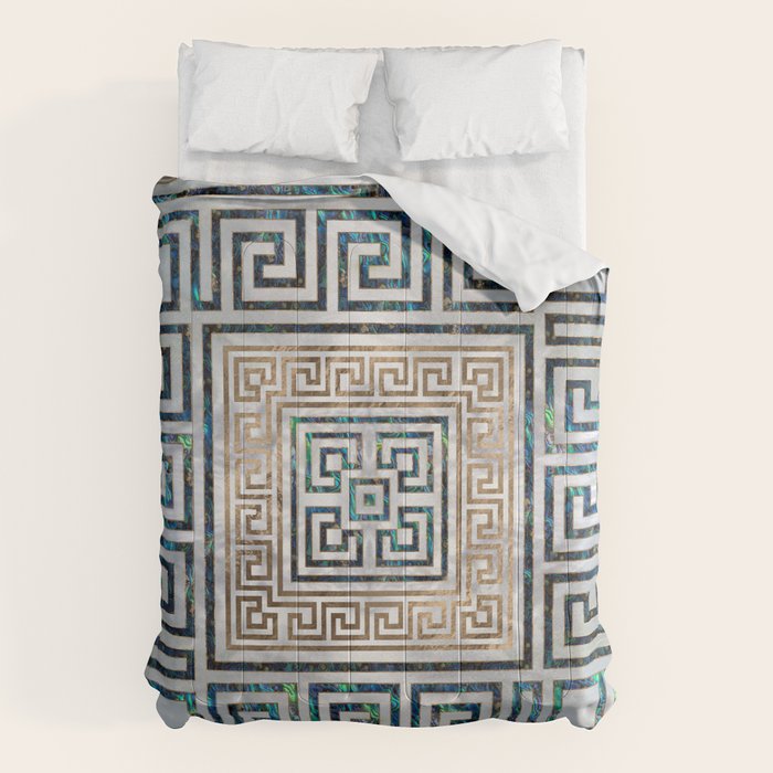 Greek Key Ornament - Greek Meander -Abalone and gold Comforter Gallery Image 1