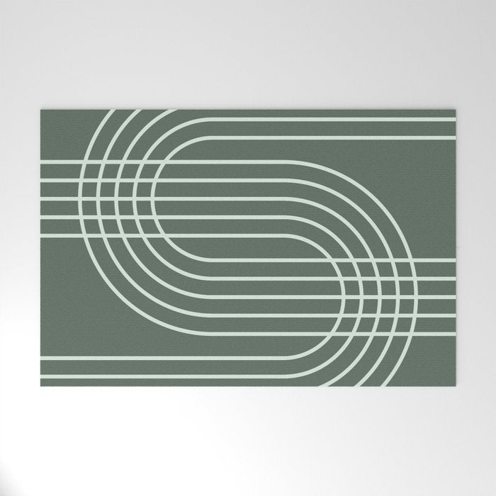 Geometric Lines in Forest Green Welcome Mat Gallery Image 1
