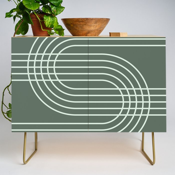 Geometric Lines in Forest Green Credenza Gallery Image 1